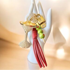 Louis Vuitton Lock and Key with Piper•K Martini Glass and Olive Charm Keychain